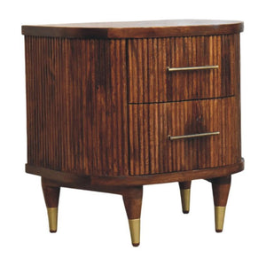 Ribbed Bedside Table | Brass Handles | Textured Storage Design