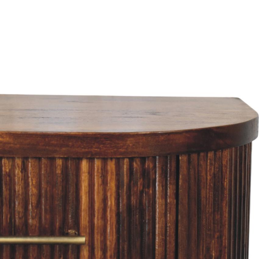 Ribbed Bedside Table | Brass Handles | Textured Storage Design
