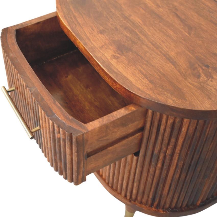 Ribbed Bedside Table | Brass Handles | Textured Storage Design