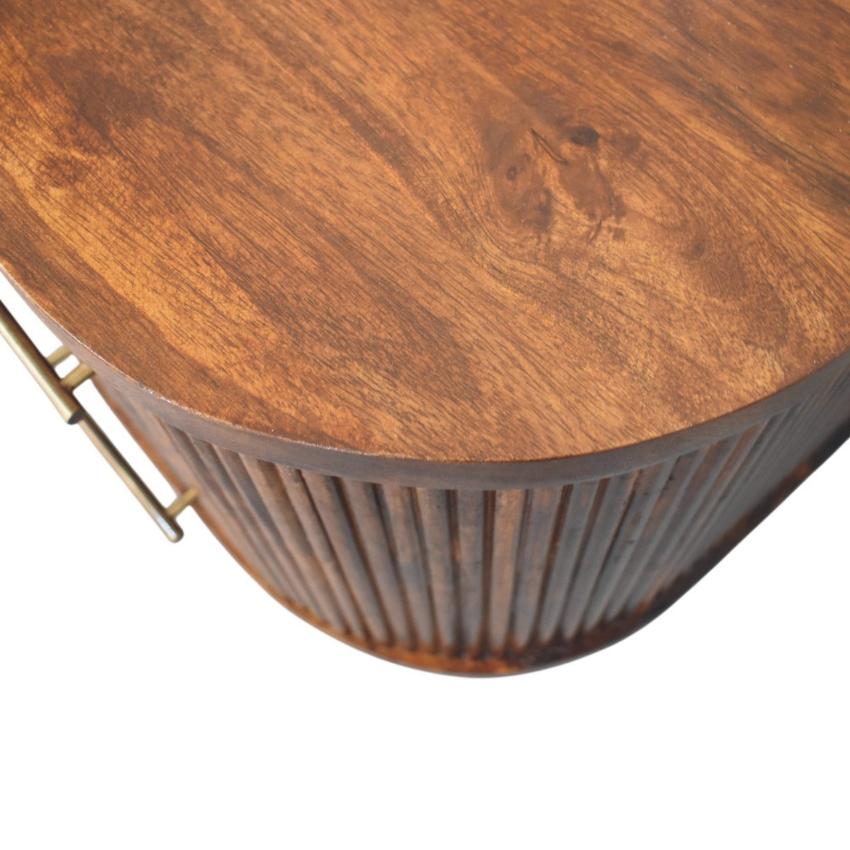 Ribbed Bedside Table | Brass Handles | Textured Storage Design