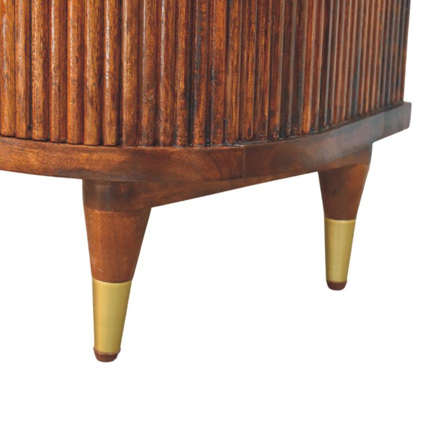 Ribbed Bedside Table | Brass Handles | Textured Storage Design