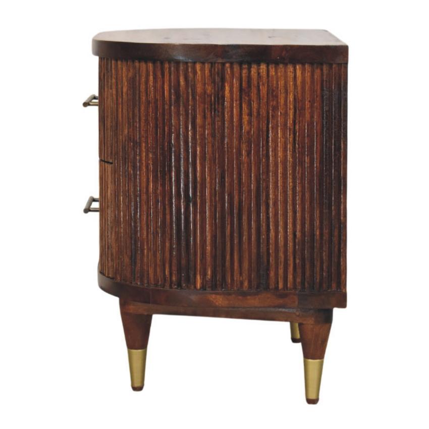 Ribbed Bedside Table | Brass Handles | Textured Storage Design