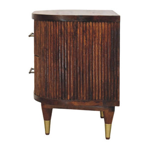 Ribbed Bedside Table | Brass Handles | Textured Storage Design
