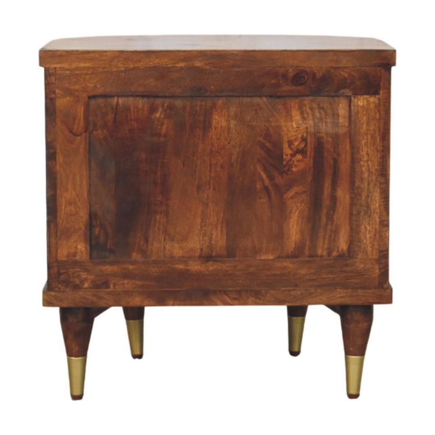 Ribbed Bedside Table | Brass Handles | Textured Storage Design