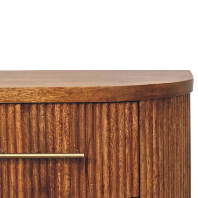 Ribbed Bedside Table with Brass Accents | Textured Wooden Nightstand