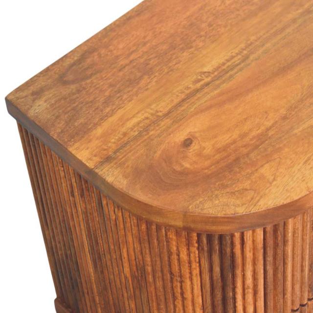 Ribbed Bedside Table with Brass Accents | Textured Wooden Nightstand