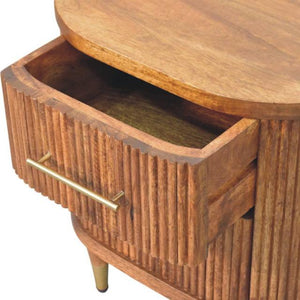 Ribbed Bedside Table with Brass Accents | Textured Wooden Nightstand