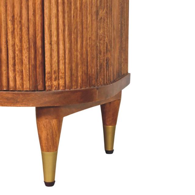Ribbed Bedside Table with Brass Accents | Textured Wooden Nightstand