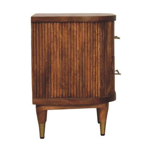 Ribbed Bedside Table with Brass Accents | Textured Wooden Nightstand
