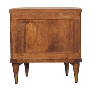Ribbed Bedside Table with Brass Accents | Textured Wooden Nightstand
