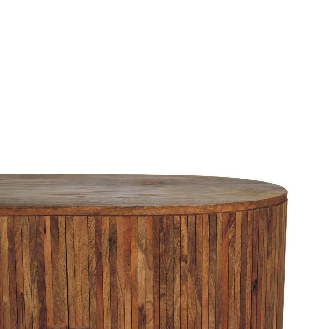 Ribbed Curve Storage Cabinet | Solid Mango Wood | Natural Finish | 2 Door Accent Cabinet