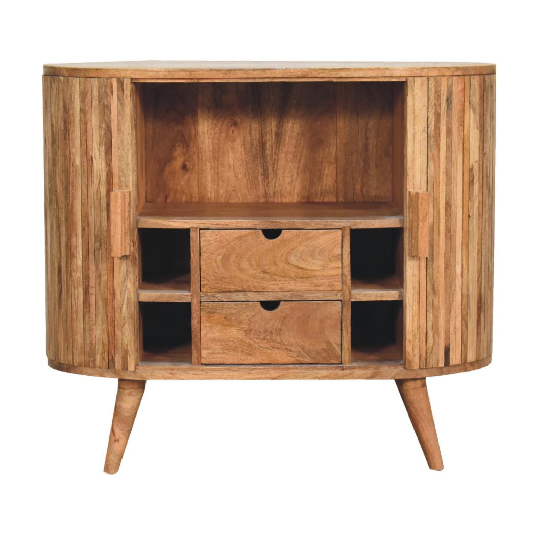 Ribbed Curve Storage Cabinet | Solid Mango Wood | Natural Finish | 2 Door Accent Cabinet