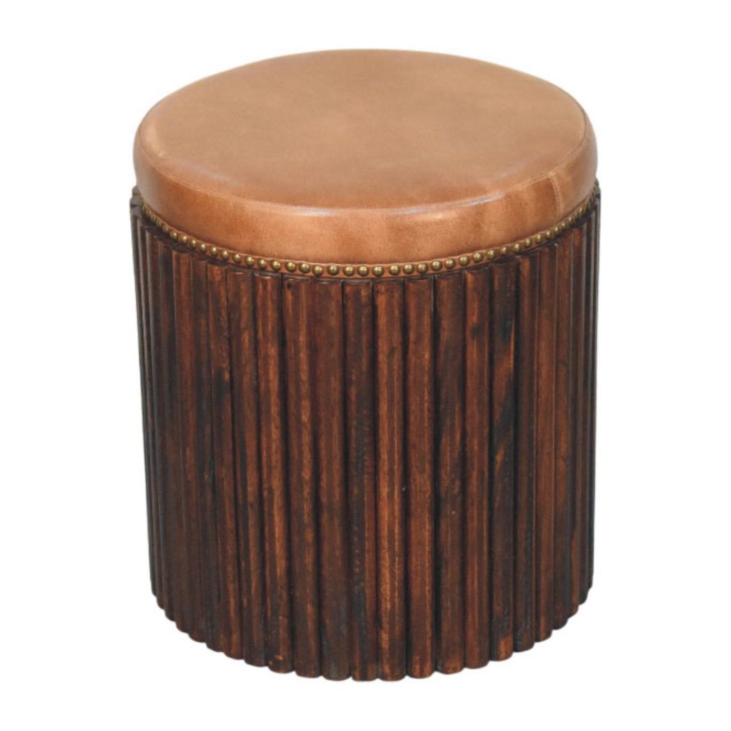 Ribbed Leather Accent Stool | Textured Detail | Contemporary Statement Seating