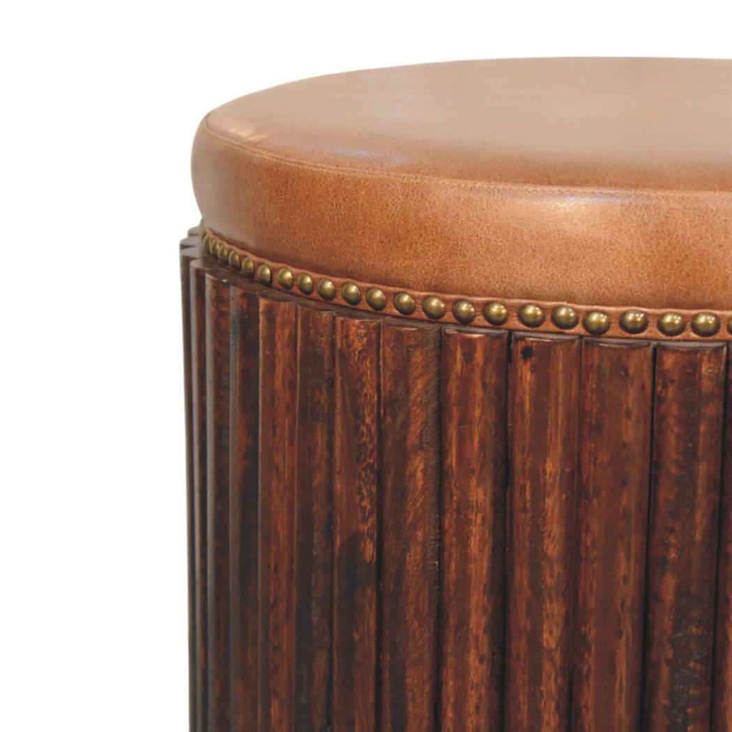 Ribbed Leather Accent Stool | Textured Detail | Contemporary Statement Seating