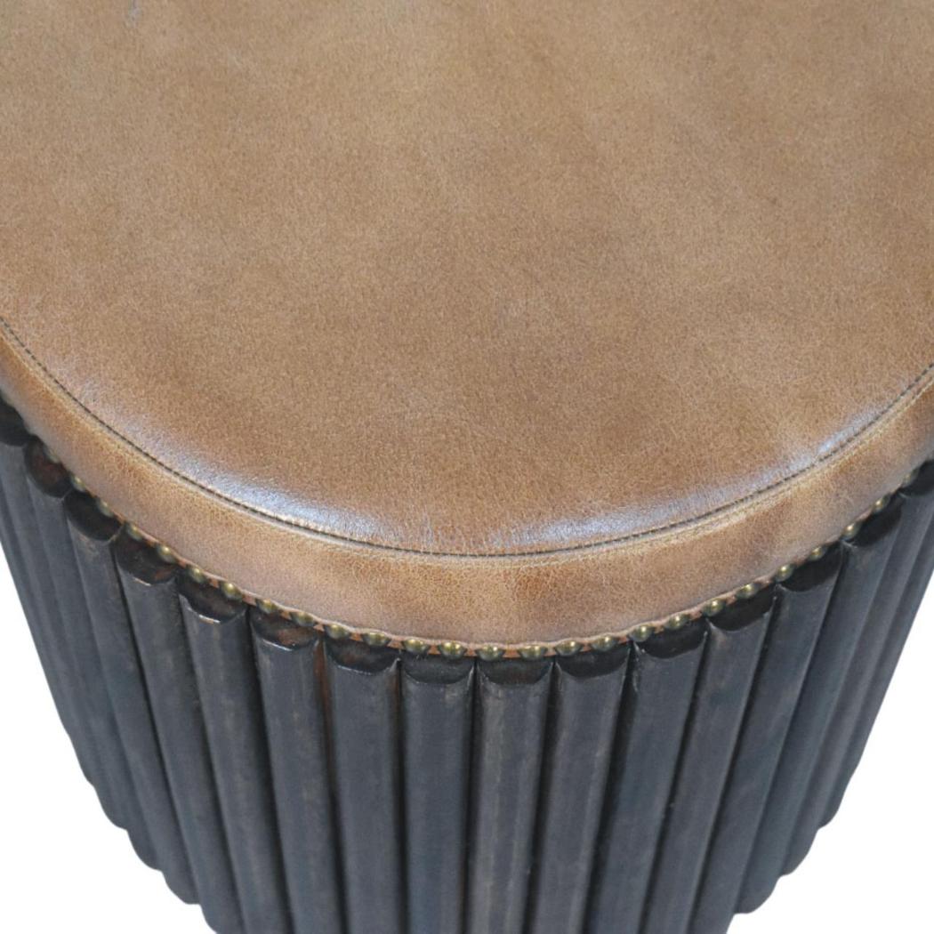 Ribbed Leather Accent Stool | Textured Detail | Contemporary Statement Seating