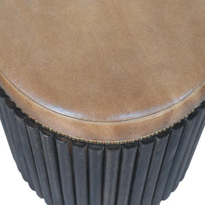 Ribbed Leather Accent Stool | Textured Detail | Contemporary Statement Seating