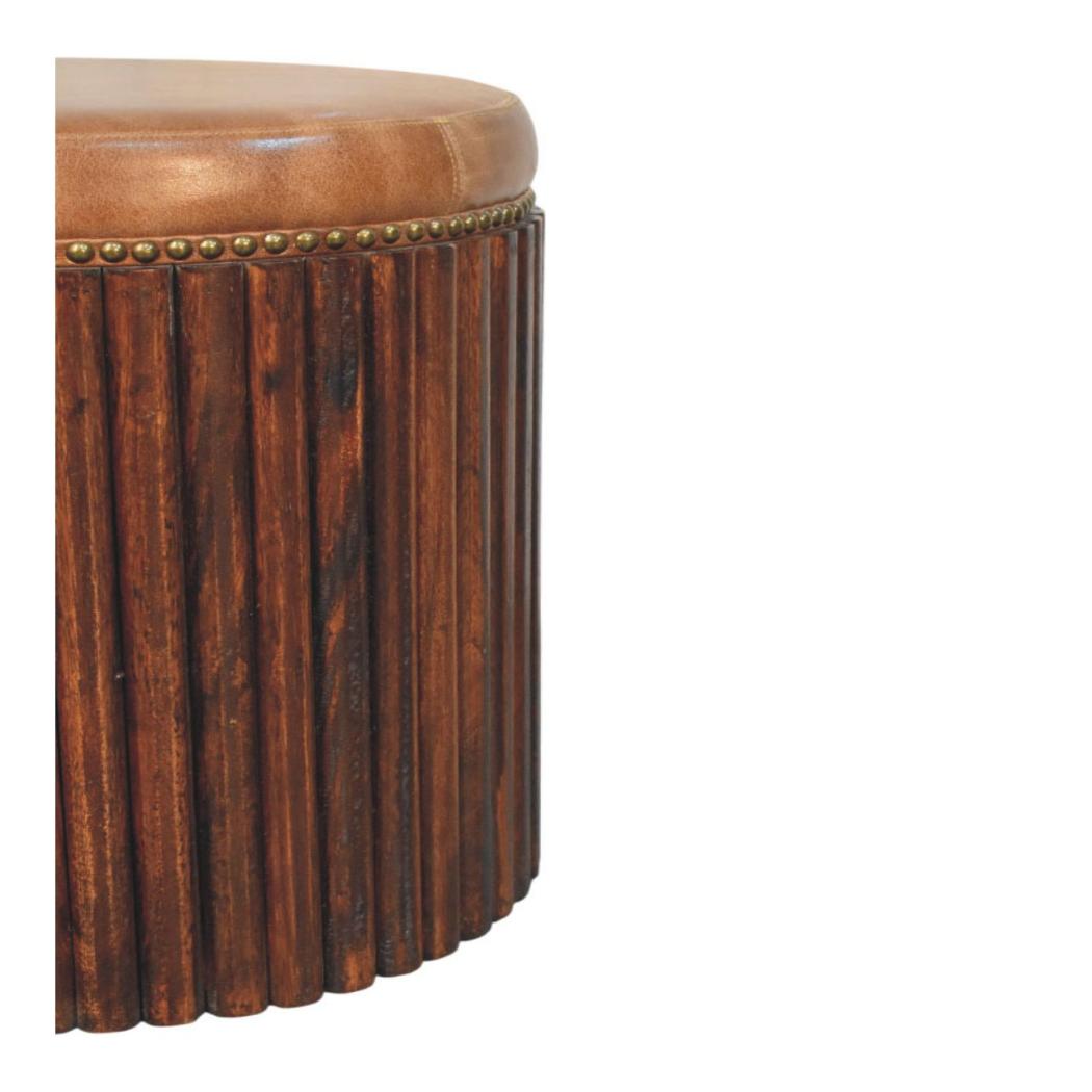 Ribbed Leather Accent Stool | Textured Detail | Contemporary Statement Seating