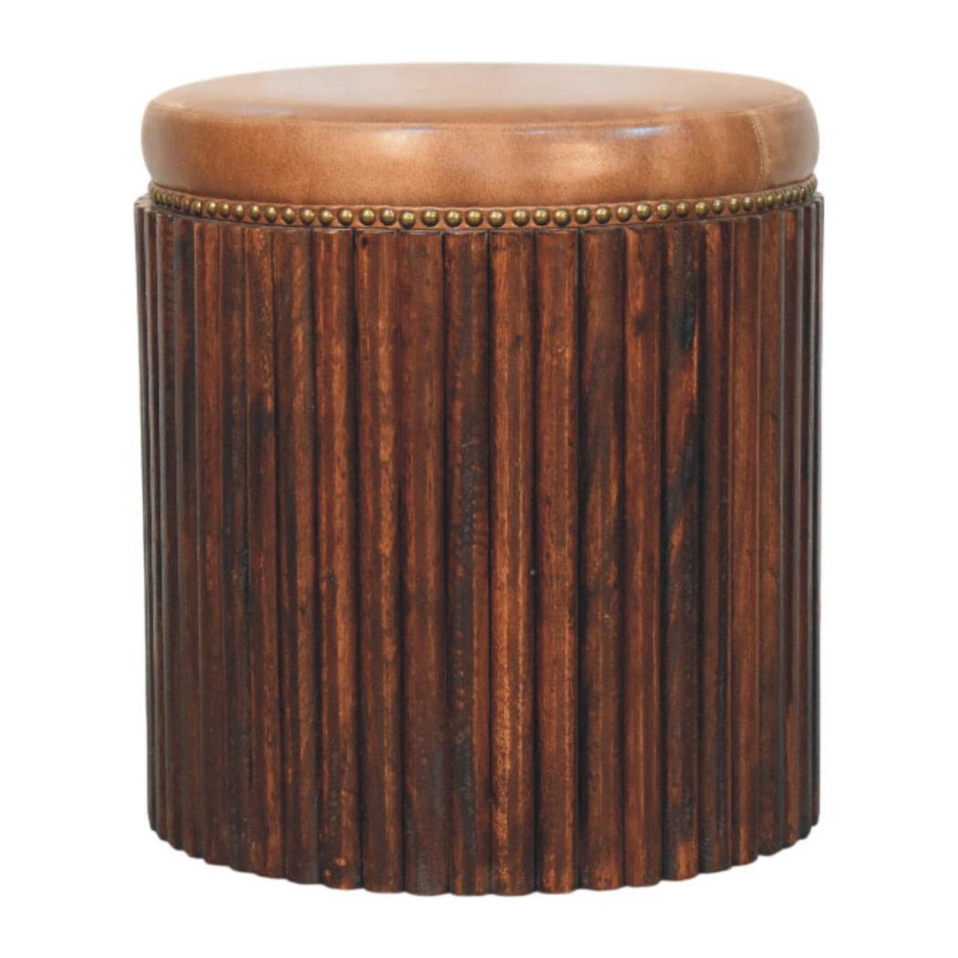 Ribbed Leather Accent Stool | Textured Detail | Contemporary Statement Seating