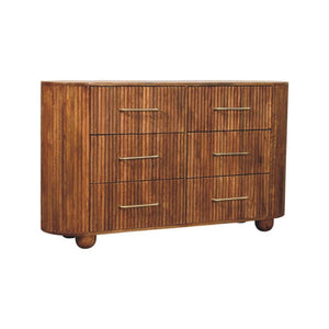Ridgefront Chest of Drawers | Solid Mango Wood | Amber Oak Finish | 6 Drawer Storage Dresser