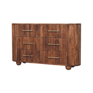 Ridgefront Chest of Drawers | Solid Mango Wood | Roasted Almond Finish | 6 Drawer Storage Dresser