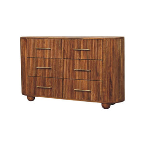 Ridgefront Chest of Drawers | Solid Mango Wood | Amber Oak Finish | 6 Drawer Storage Dresser