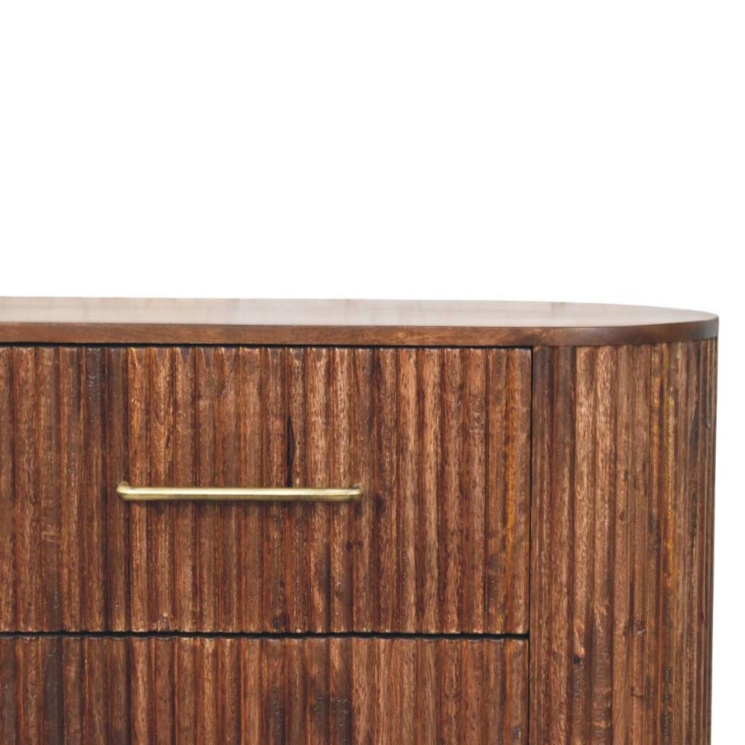 Ridgefront Chest of Drawers | Solid Mango Wood | Roasted Almond Finish | 6 Drawer Storage Dresser