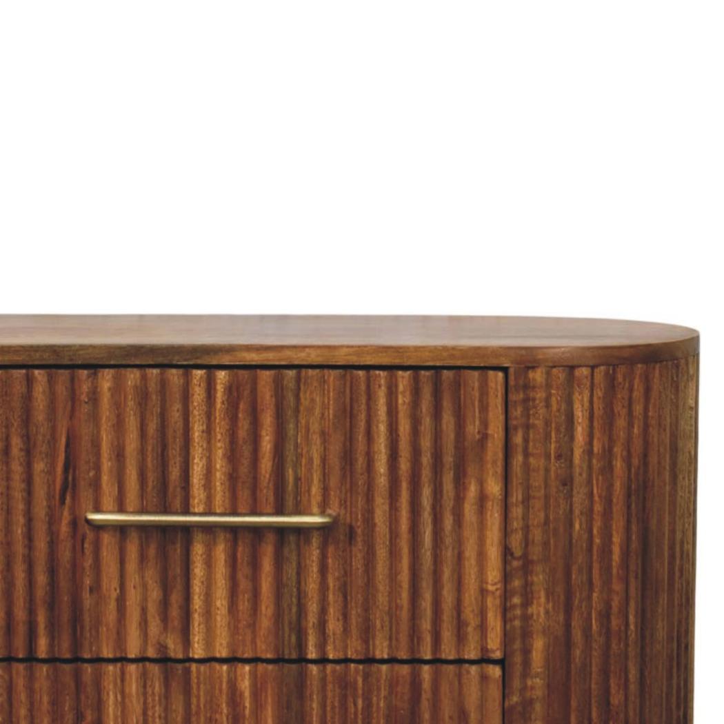 Ridgefront Chest of Drawers | Solid Mango Wood | Amber Oak Finish | 6 Drawer Storage Dresser