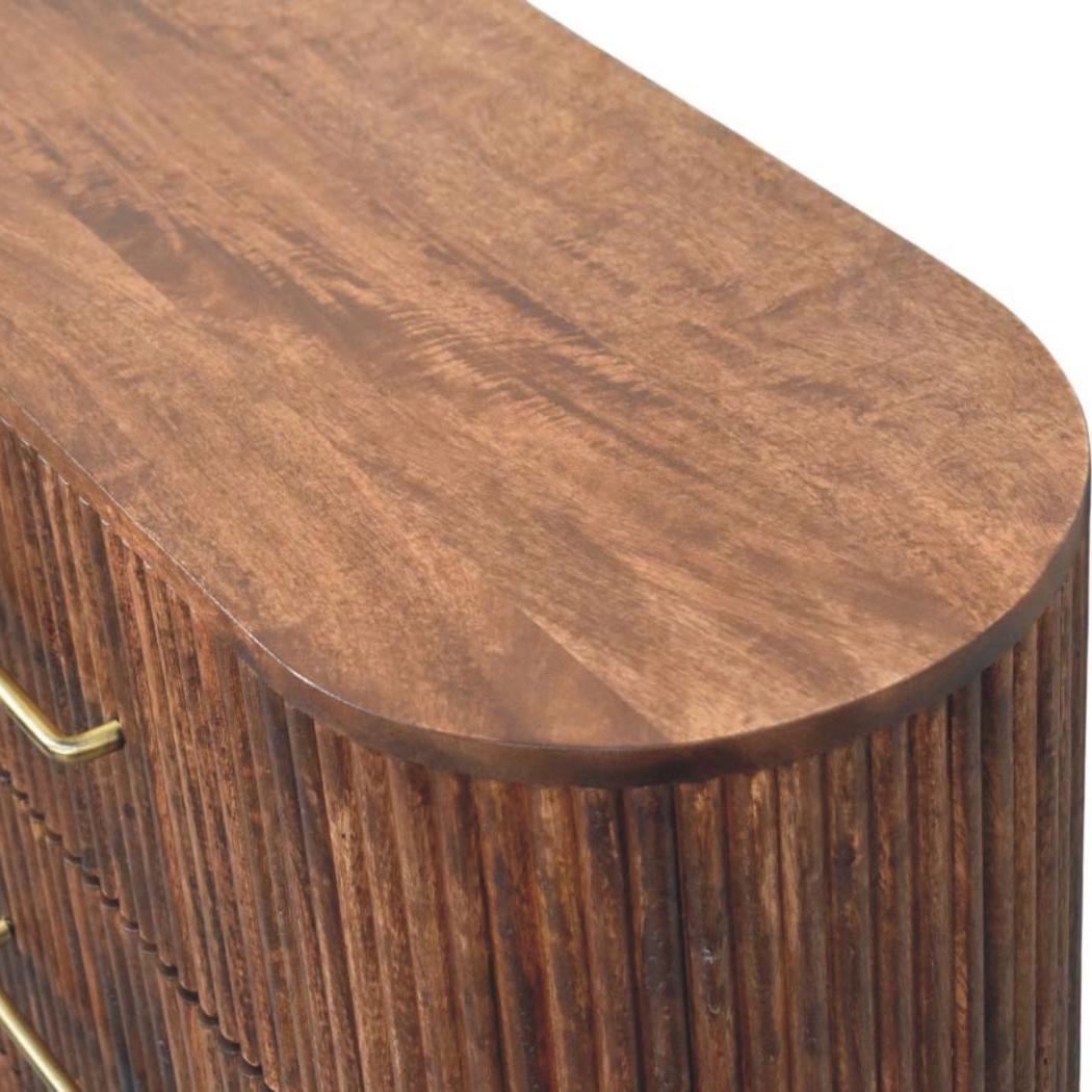 Ridgefront Chest of Drawers | Solid Mango Wood | Roasted Almond Finish | 6 Drawer Storage Dresser