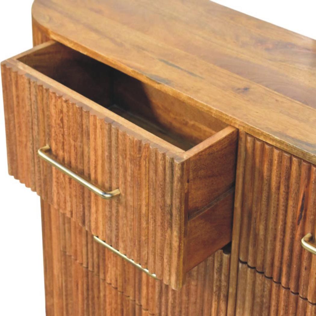 Ridgefront Chest of Drawers | Solid Mango Wood | Amber Oak Finish | 6 Drawer Storage Dresser