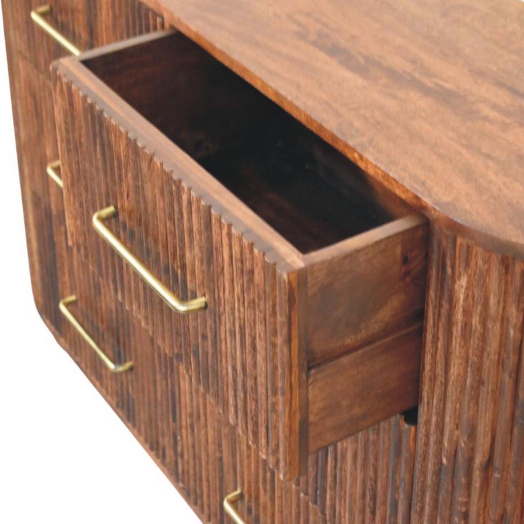 Ridgefront Chest of Drawers | Solid Mango Wood | Roasted Almond Finish | 6 Drawer Storage Dresser