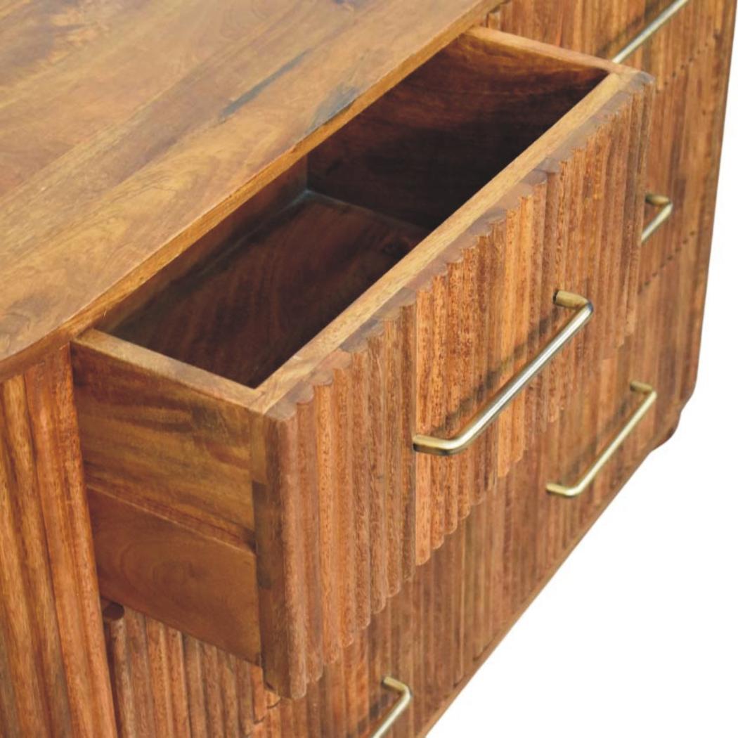 Ridgefront Chest of Drawers | Solid Mango Wood | Amber Oak Finish | 6 Drawer Storage Dresser