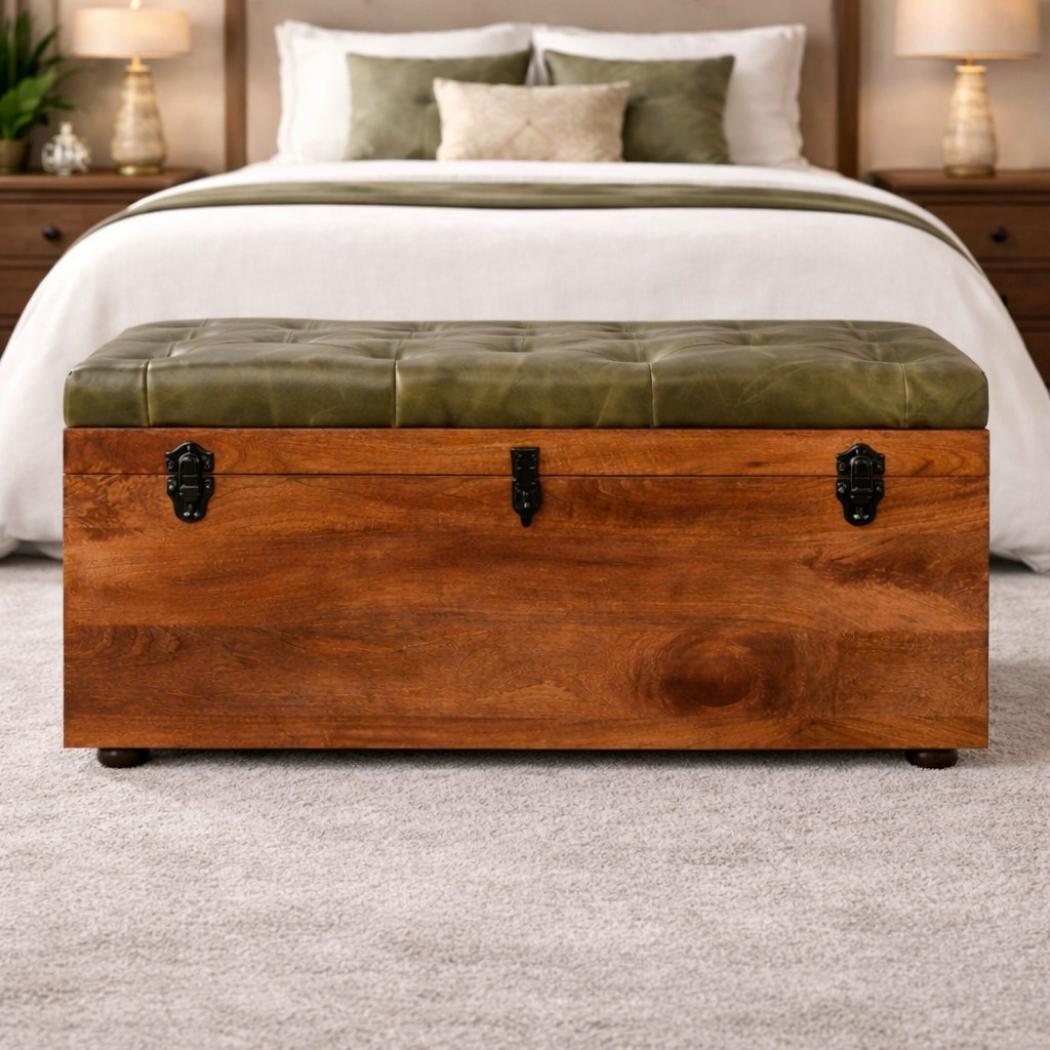 Roasted Almond Storage Trunk Bench | Warm-Toned Seating & Storage