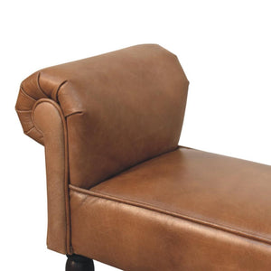 Rolled-Arm Bench | Brown Buffalo Leather | Solid Wood Frame