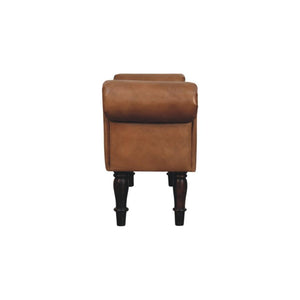 Rolled-Arm Bench | Brown Buffalo Leather | Solid Wood Frame