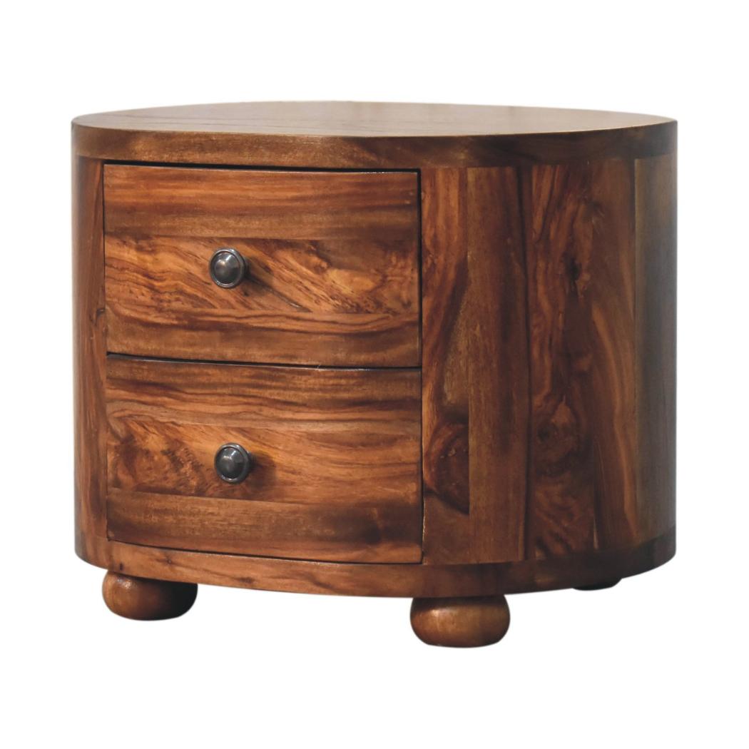 Round Bedside Table | Honey Finish | Bun Feet | Compact Nightstand