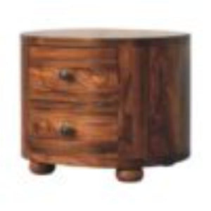 Round Bedside Table | Honey Finish | Bun Feet | Compact Nightstand