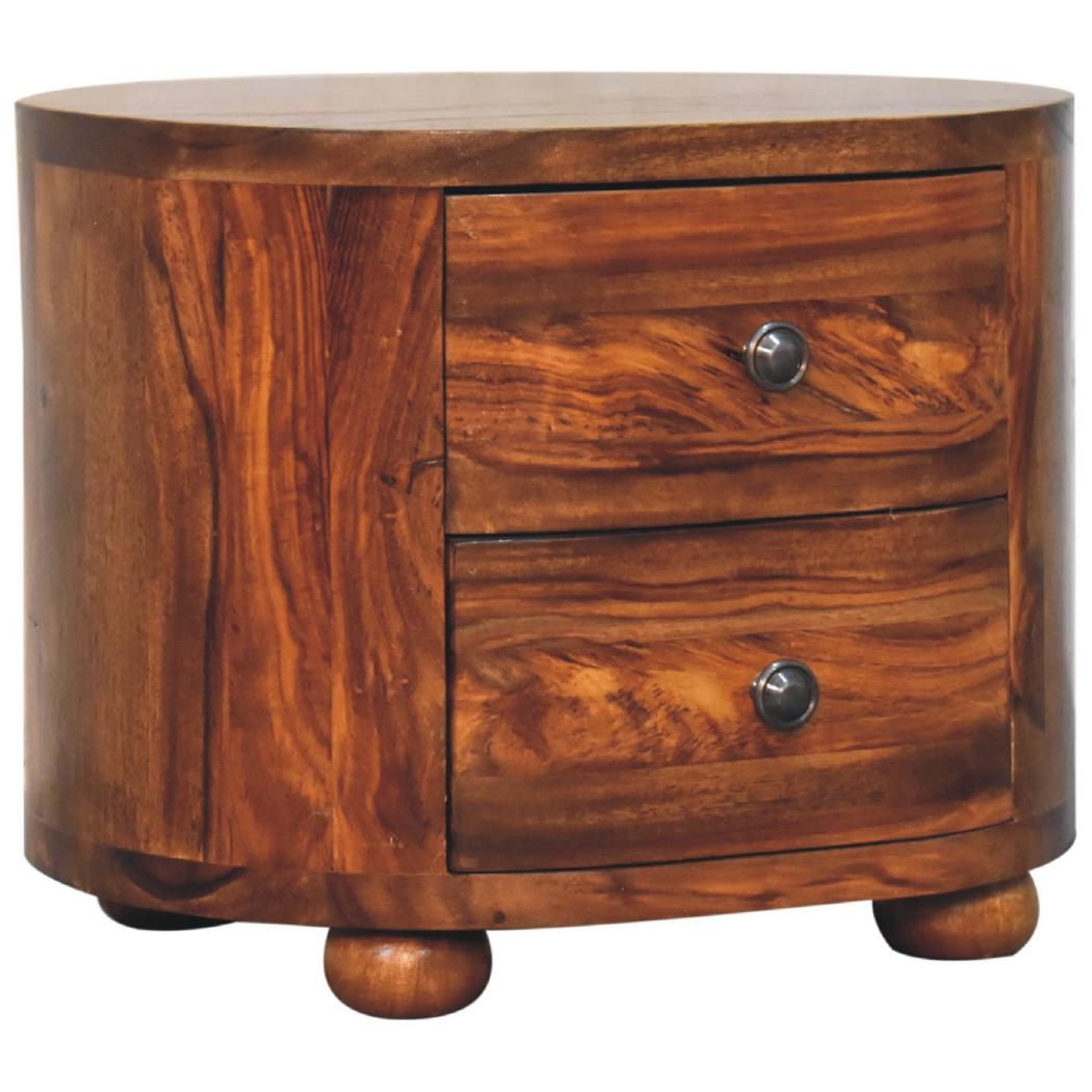 Round Bedside Table | Honey Finish | Bun Feet | Compact Nightstand