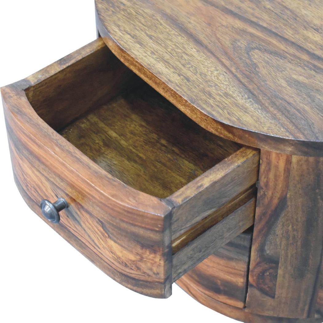 Round Bedside Table | Honey Finish | Bun Feet | Compact Nightstand