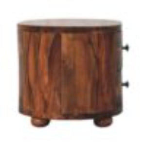 Round Bedside Table | Honey Finish | Bun Feet | Compact Nightstand