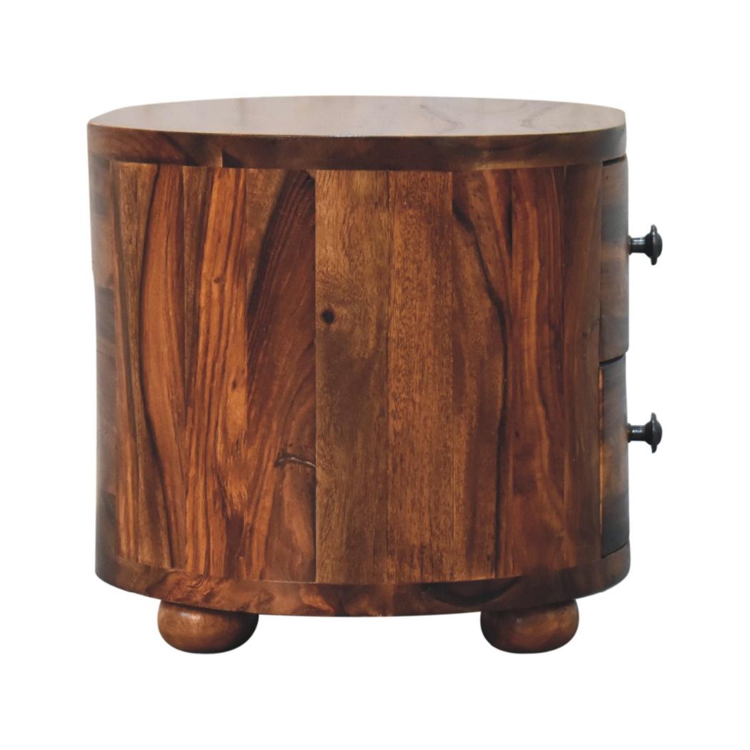 Round Bedside Table | Honey Finish | Bun Feet | Compact Nightstand