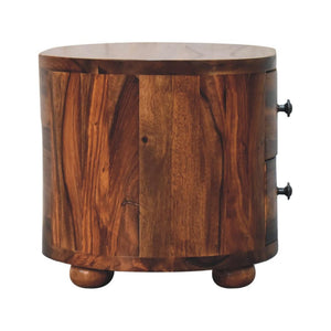 Round Bedside Table | Honey Finish | Bun Feet | Compact Nightstand