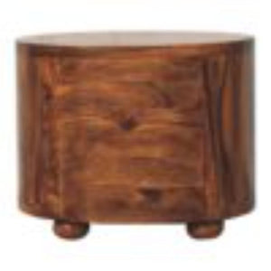 Round Bedside Table | Honey Finish | Bun Feet | Compact Nightstand