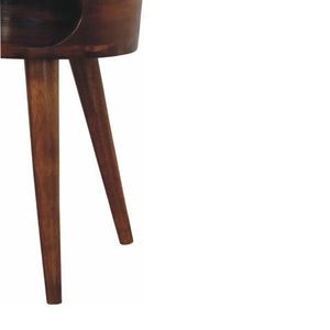 Round Chestnut Bedside Table | Solid Mango Wood | Open Shelf | Curved Nightstand