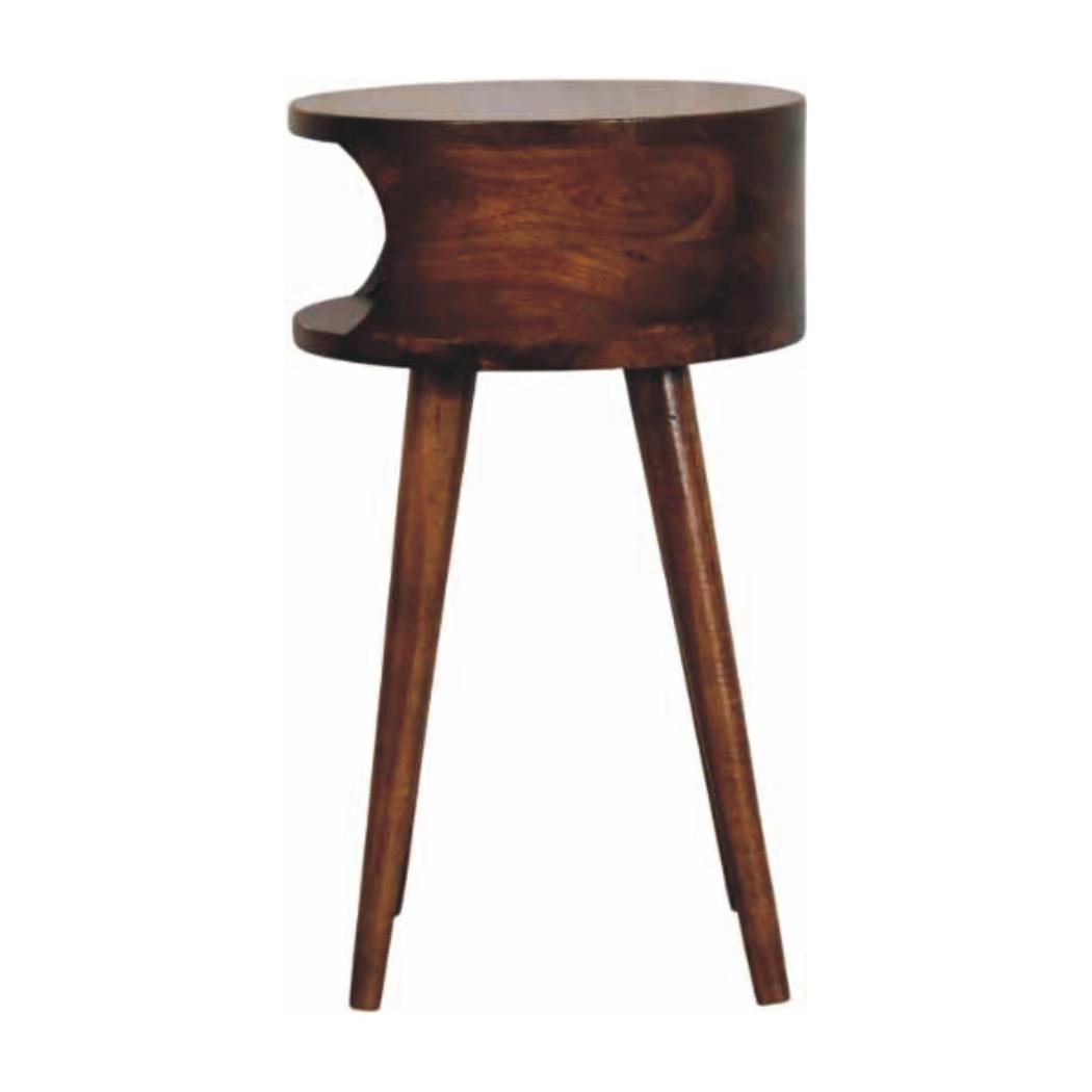 Round Chestnut Bedside Table | Solid Mango Wood | Open Shelf | Curved Nightstand