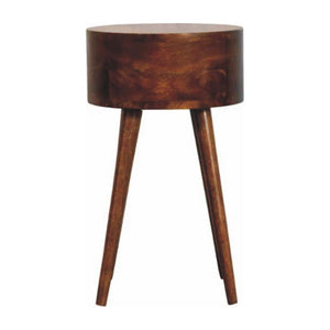 Round Chestnut Bedside Table | Solid Mango Wood | Open Shelf | Curved Nightstand