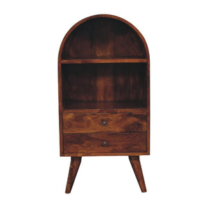 Round Chestnut Display Cabinet | Solid Mango Wood | Sculptural Curved Design