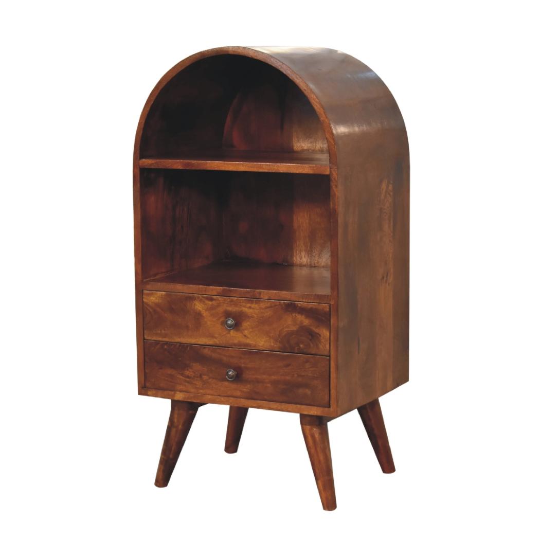 Round Chestnut Display Cabinet | Solid Mango Wood | Sculptural Curved Design