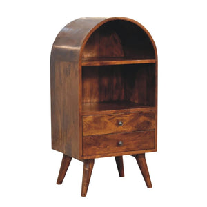 Round Chestnut Display Cabinet | Solid Mango Wood | Sculptural Curved Design