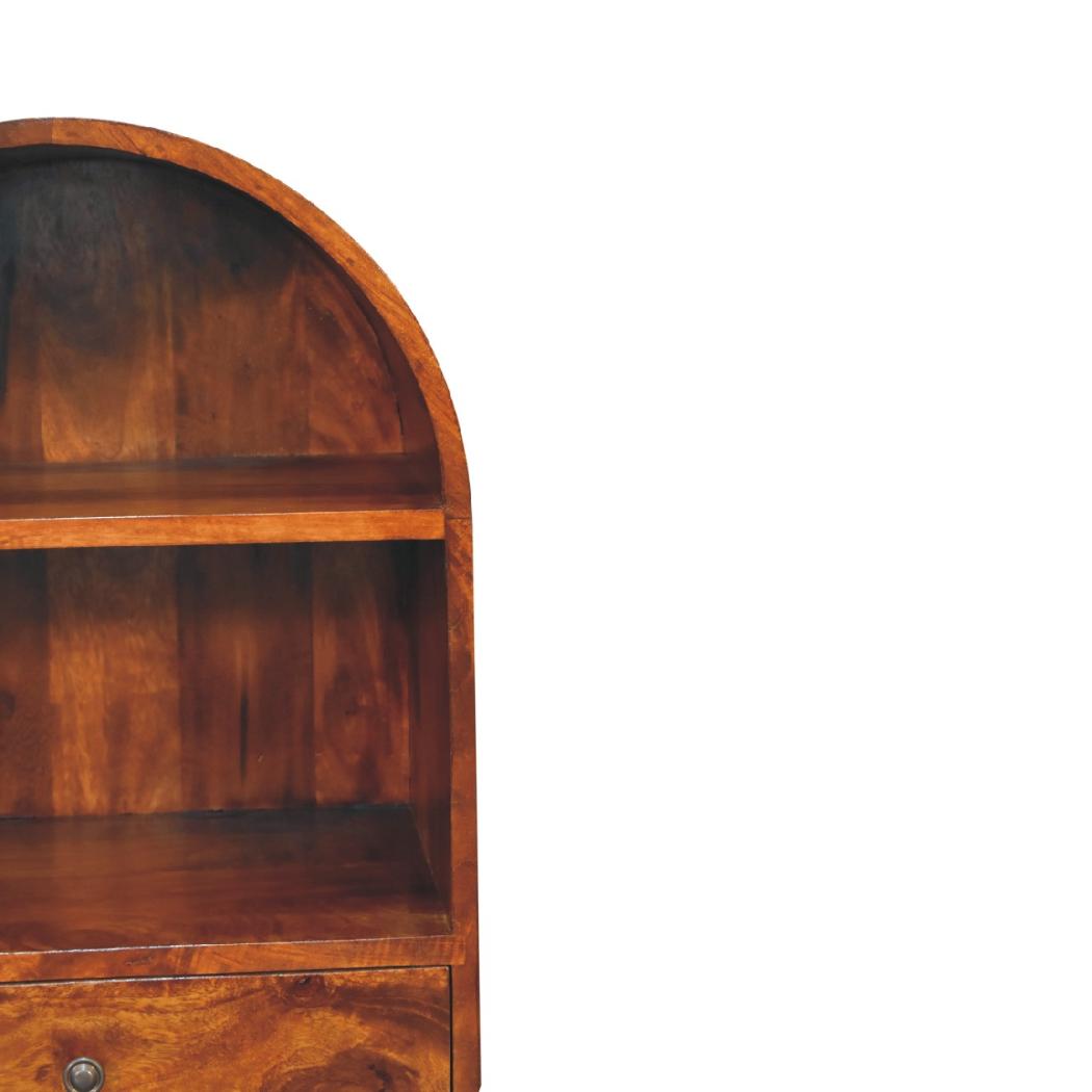 Round Chestnut Display Cabinet | Solid Mango Wood | Sculptural Curved Design