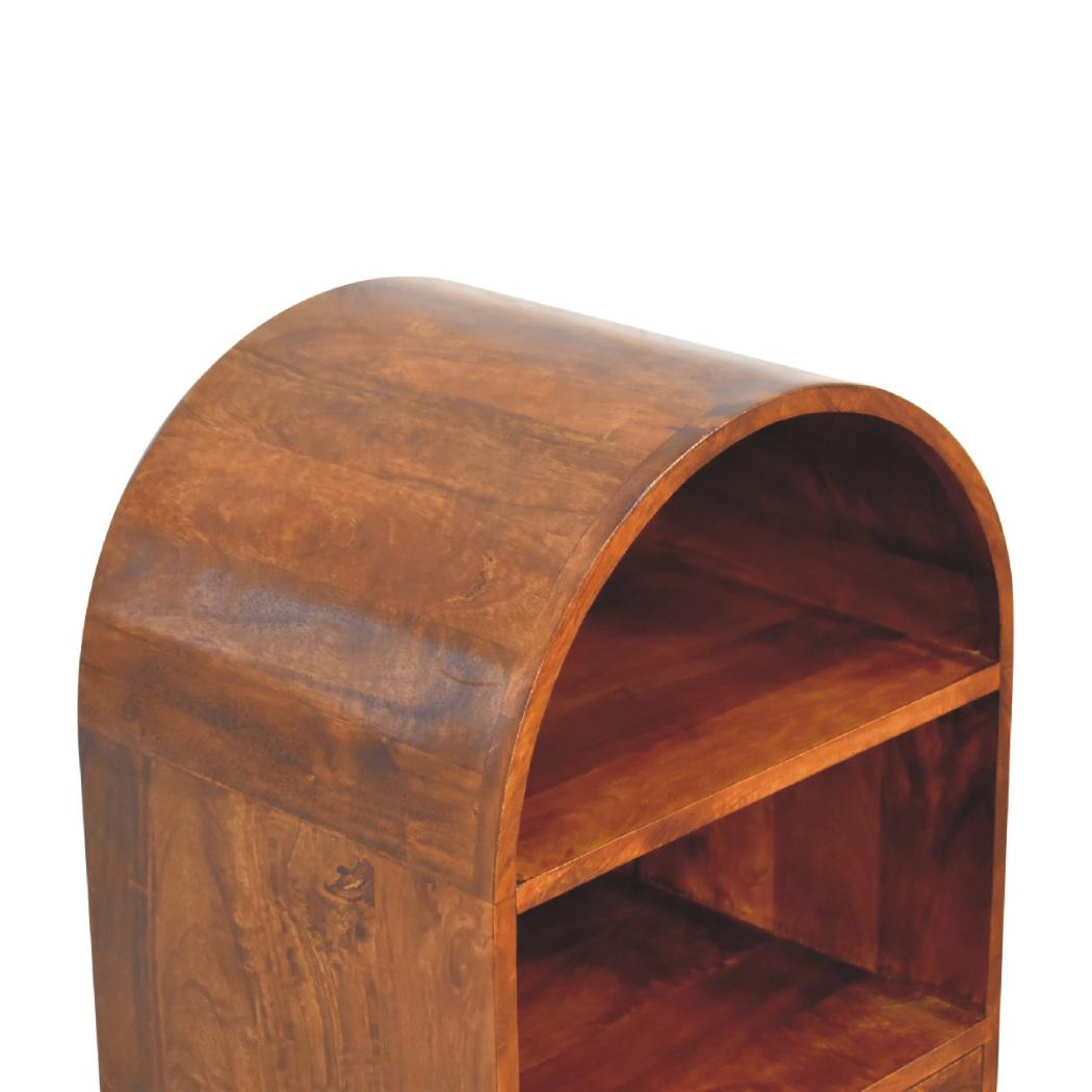 Round Chestnut Display Cabinet | Solid Mango Wood | Sculptural Curved Design